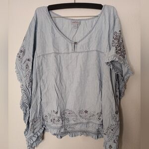 Ariat Eden Blouse Tencel Lyocell Light Blue Floral Women's Top Boho Paisley